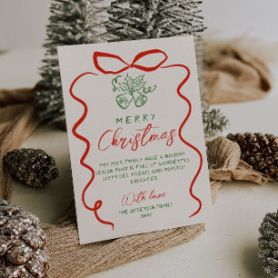 Cartes Pour Fêtes Annuelles Retro Rouge Vert main dessinée Écrit Joyeux Noël