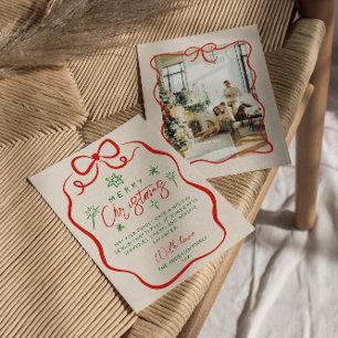 Cartes Pour Fêtes Annuelles Retro Rouge vert main tiré Quirky Bow Noël