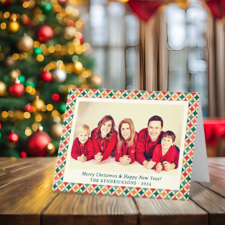 Cartes Pour Fêtes Annuelles Retro Rouge/Vert/Or Photo de vacances pliable