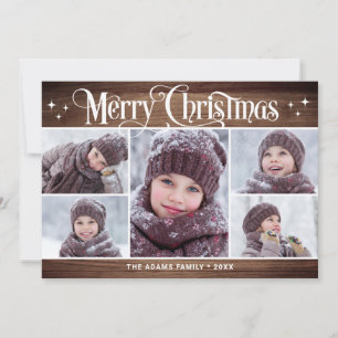 Cartes Pour Fêtes Annuelles Retro Rustic Christmas 5 PHOTOS Salutations