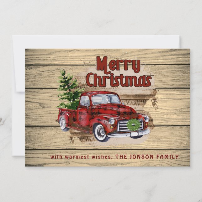 Cartes Pour Fêtes Annuelles Retro Rustic Red Truck Noël PHOTO Salutation (Devant)