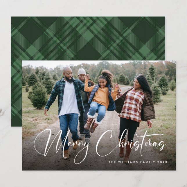 Cartes Pour Fêtes Annuelles Retro Sage Vert Noël Plaid Tartan Photo (Devant / Derrière)