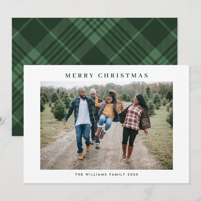 Cartes Pour Fêtes Annuelles Retro Sage Vert Noël Plaid Tartan Photo (Devant / Derrière)