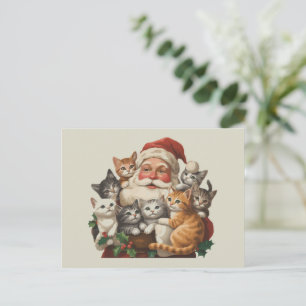 Cartes Pour Fêtes Annuelles Retro Santa Claus & Kittens Noël hiver 90s
