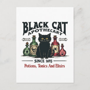 Cartes Pour Fêtes Annuelles Rétro Scary Chat noir Apothecary Wicca
