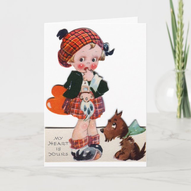 Cartes Pour Fêtes Annuelles Rétro Scottish girl Valentine add message card (Devant)
