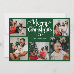 Cartes Pour Fêtes Annuelles Retro Script Green Joyeux Noël Famille Photo