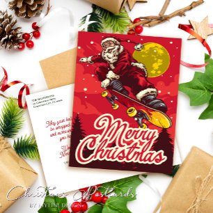Cartes Pour Fêtes Annuelles Retro Skate Père Noël voeux de Noël