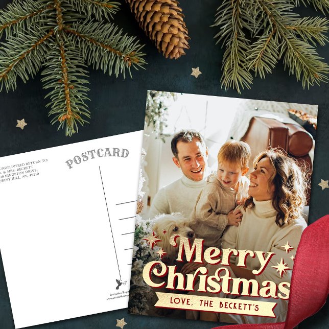 Cartes Pour Fêtes Annuelles Retro Super Joyeux Noël Photo (Créateur téléchargé)