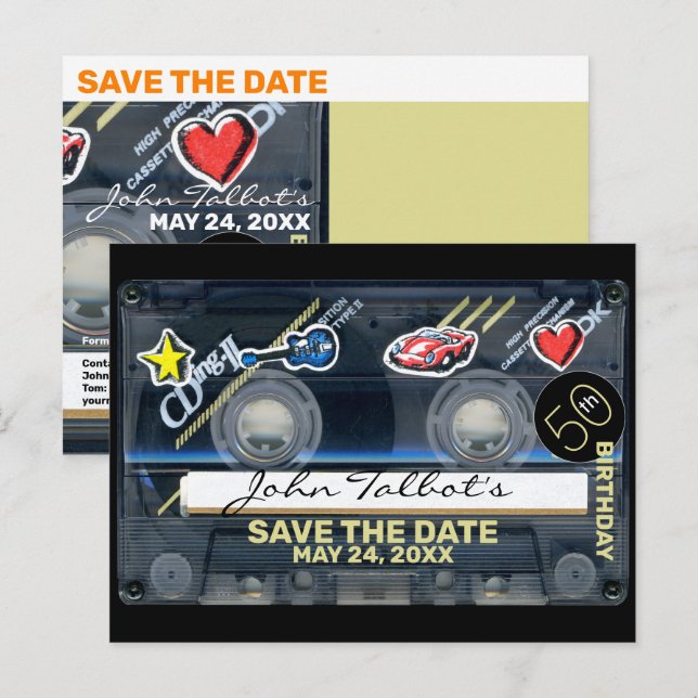 Cartes Pour Fêtes Annuelles Retro T3 Audiotape 50e anniversaire Enregistrer la (Devant / Derrière)