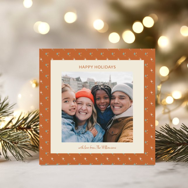 Cartes Pour Fêtes Annuelles Retro Terracotta Stars  Christmas Photo Square (Créateur téléchargé)