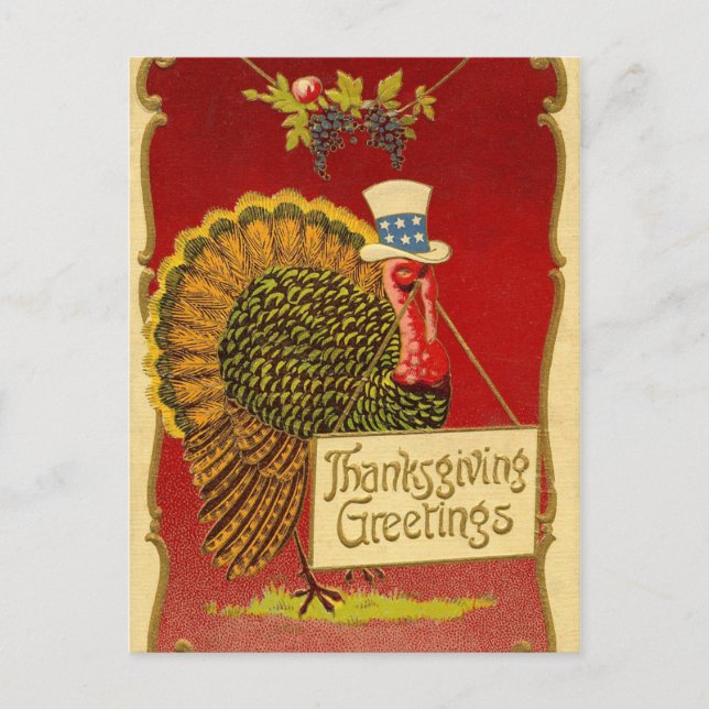 Cartes Pour Fêtes Annuelles Rétro Thanksgiving Turquie (Devant)