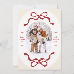 Cartes Pour Fêtes Annuelles Retro Trendy Red Bows Oval Photo Bonne Saint Valen