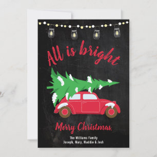 Cartes Pour Fêtes Annuelles Retro Turquoise Car Tree & Lights Tout est lumineu