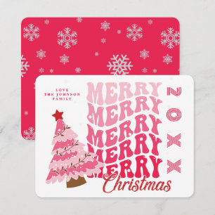Cartes Pour Fêtes Annuelles Rétro Typographie Rose Joyeux Noël Nom de l'arbre