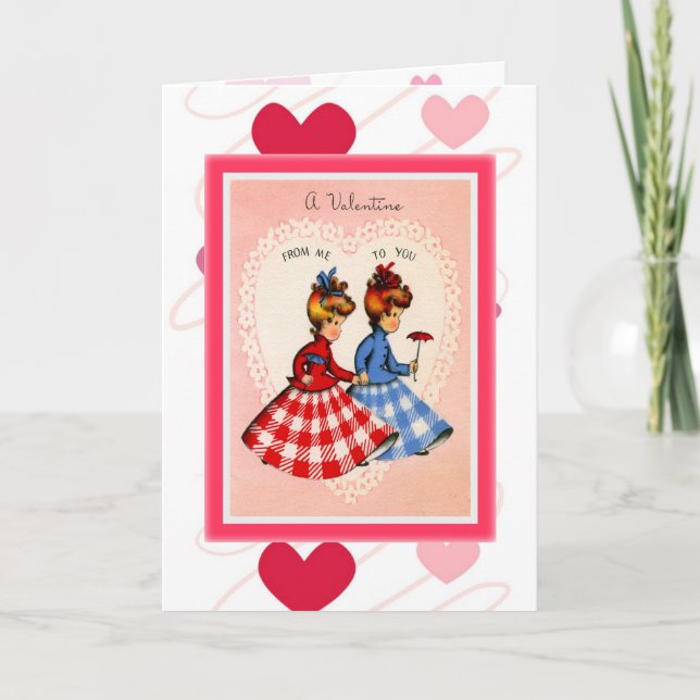 Cartes Pour Fêtes Annuelles Retro Valentine ~Twins in En vichy Card (Devant)