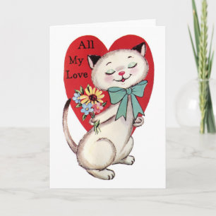 Cartes Pour Fêtes Annuelles Retro Valentine's All My Love Cat Design