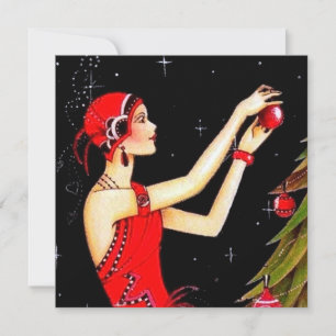Cartes Pour Fêtes Annuelles retro vintage art déco lady ajouter un message