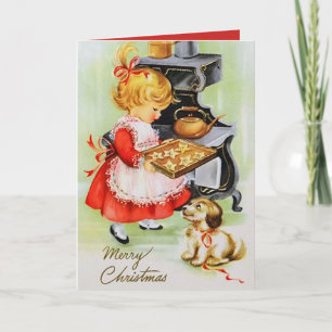 Cartes Pour Fêtes Annuelles Retro vintage Christmas baking girl add message
