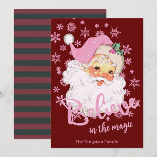 Cartes Pour Fêtes Annuelles Rétro Vintage Croyez à la Magie du Père Noël Rose