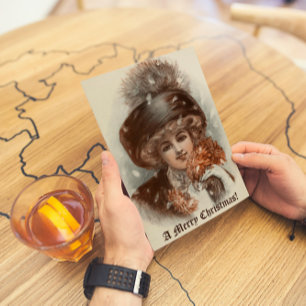 Cartes Pour Fêtes Annuelles Retro Vintage Joyeux Noël Belle Dame