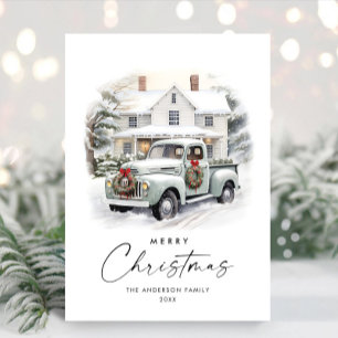Cartes Pour Fêtes Annuelles Rétro Vintage Noël Ferme Camion Salutation
