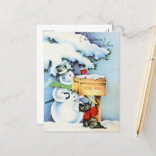 Cartes Pour Fêtes Annuelles rétro vintage Noël Snowman scottie dog