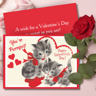 Cartes Pour Fêtes Annuelles Retro Vintage Valentine's Day Kittens Custom