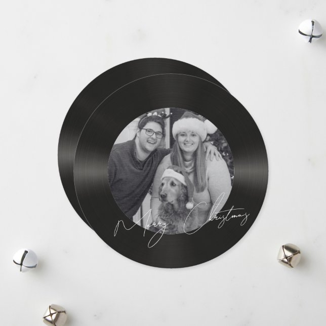 Cartes Pour Fêtes Annuelles Retro vinyle photo noël (Devant/Arrière en situation)