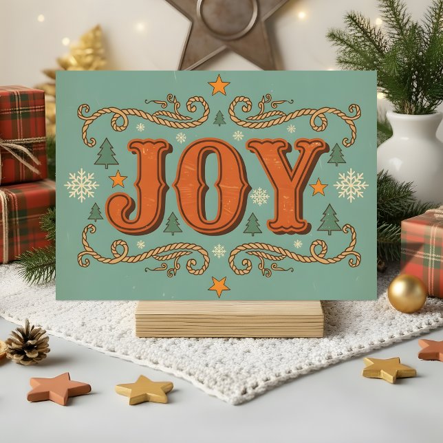 Cartes Pour Fêtes Annuelles Retro Western Joy Christmas (Créateur téléchargé)