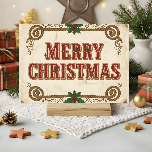 Cartes Pour Fêtes Annuelles Retro Western Merry Christmas (Créateur téléchargé)