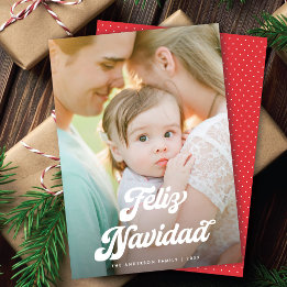 Cartes Pour Fêtes Annuelles Retro White Script Feliz Navidad One Photo