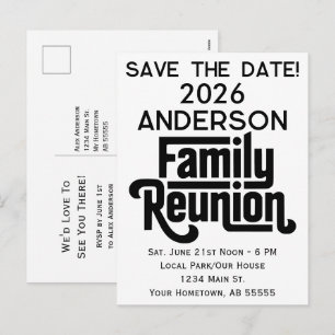 Cartes Pour Fêtes Annuelles Réunion de famille Moderne Noir Blanc Économisez l