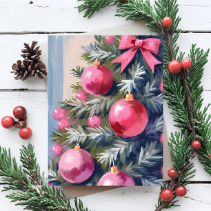 Cartes Pour Fêtes Annuelles Rêvant d'un Noël rose Joyeuse Aquarelle