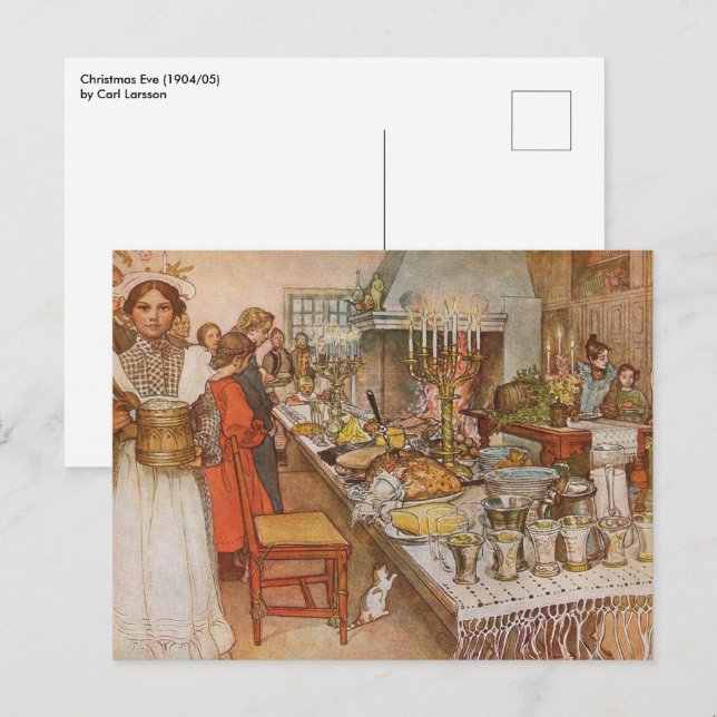 Cartes Pour Fêtes Annuelles Réveillon de Noël par Carl Larsson, Vacances Vinta (Devant / Derrière)