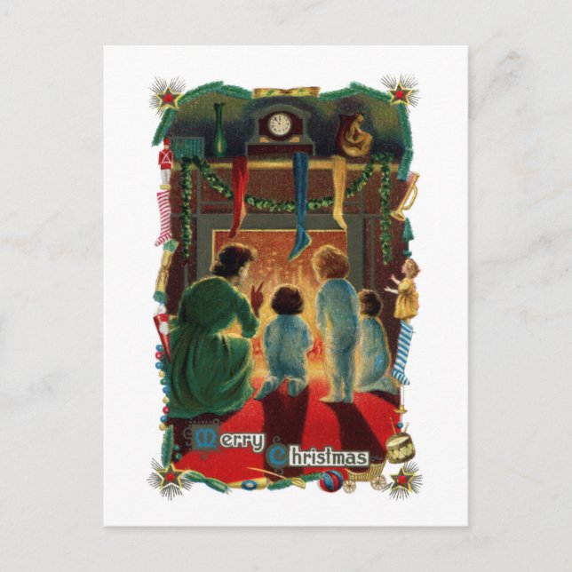 Cartes Pour Fêtes Annuelles Réveillon de Noël par le feu (Devant)