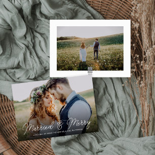 Cartes Pour Fêtes Annuelles Revêtement photo marié et joyeux