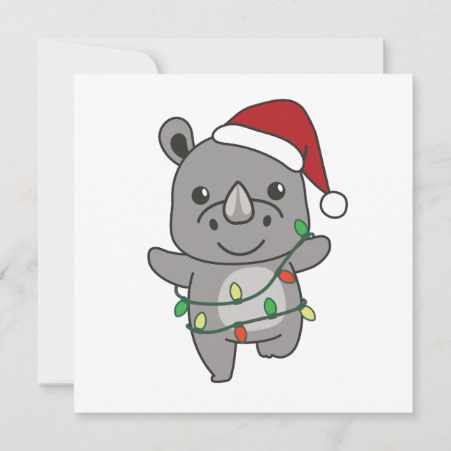 Cartes Pour Fêtes Annuelles Rhinino Animaux d'hiver Rhinos (Devant)