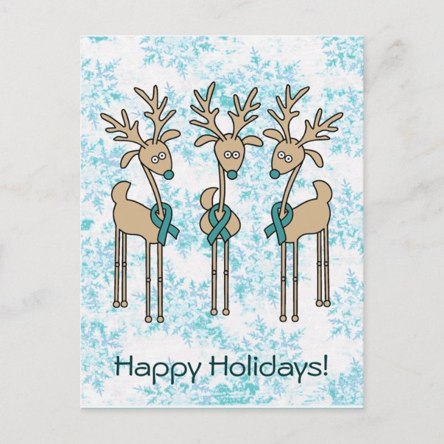 Cartes Pour Fêtes Annuelles Rindeer à ruban turquoise (cancer utérin) (Devant)