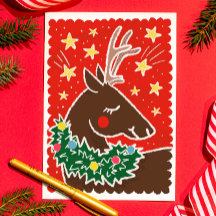 Rindeer de style stamp rétro coloré