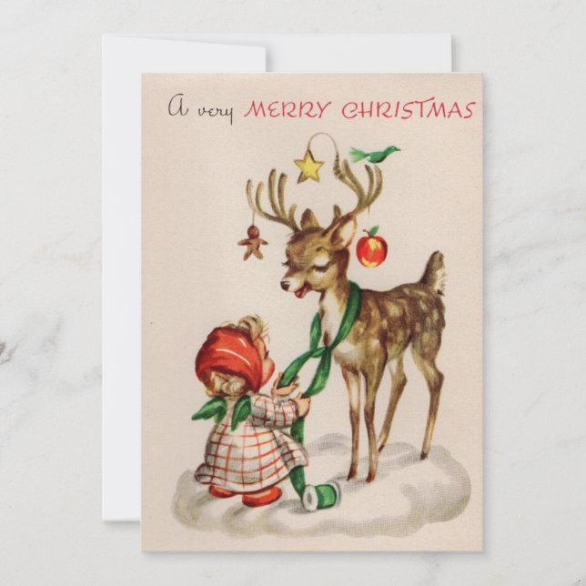 Cartes Pour Fêtes Annuelles Rindeer et fille de Noël (Devant)