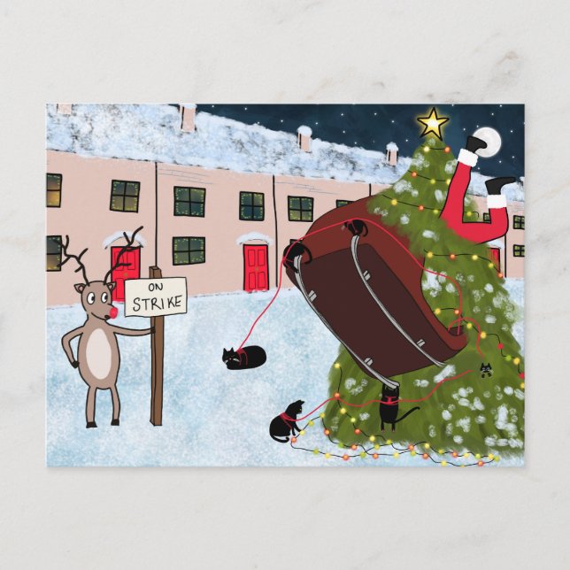 Cartes Pour Fêtes Annuelles Rinder drôle en grève Cartoon Noël (Devant)