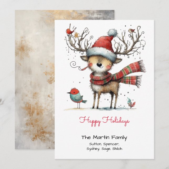 Cartes Pour Fêtes Annuelles Rinder mignonne dans un chapeau de Santa Happy (Devant / Derrière)