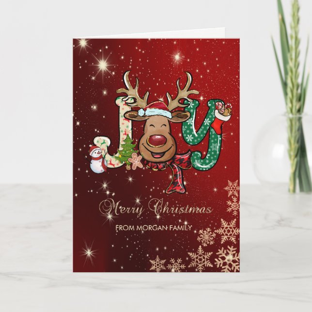 Cartes Pour Fêtes Annuelles Rinder, Snowman, Snowflakes Rouge (Devant)