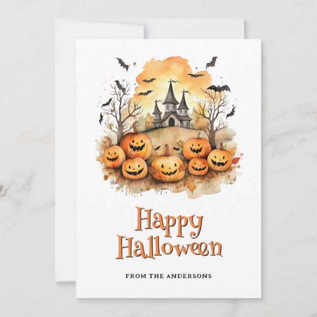 Cartes Pour Fêtes Annuelles Rire Bats Citrouille Amusants Hantée Mansion Fantô (Devant)