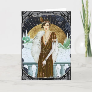 Cartes Pour Fêtes Annuelles Robe de bronze des années 1920 vintage Flamme de N