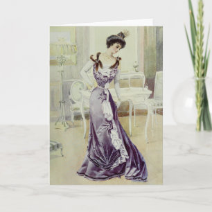 Cartes Pour Fêtes Annuelles Robe Mode-Violette française de Dame-Cru victorien