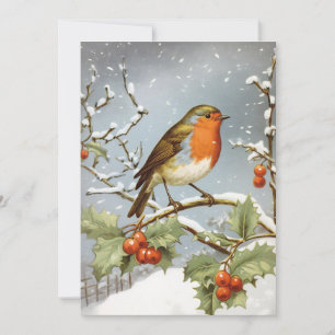 Cartes Pour Fêtes Annuelles Robin européen Oiseau Holly Noël neige
