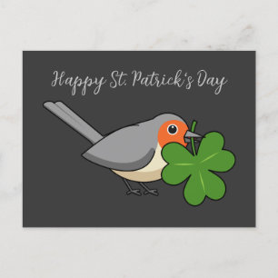 Cartes Pour Fêtes Annuelles Robin mignon avec Shamrock en caricature   Ajouter