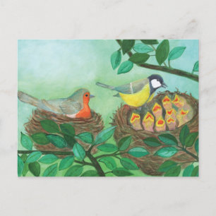 Cartes Pour Fêtes Annuelles Robin rouge et nidification d'oiseaux de grand Tit